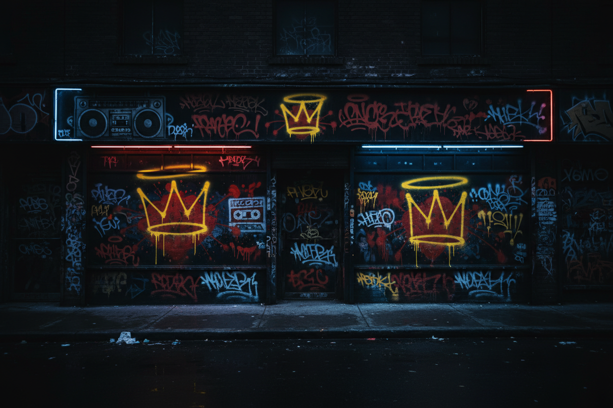 Dark Urban Graffiti Hero with Halo and Crown